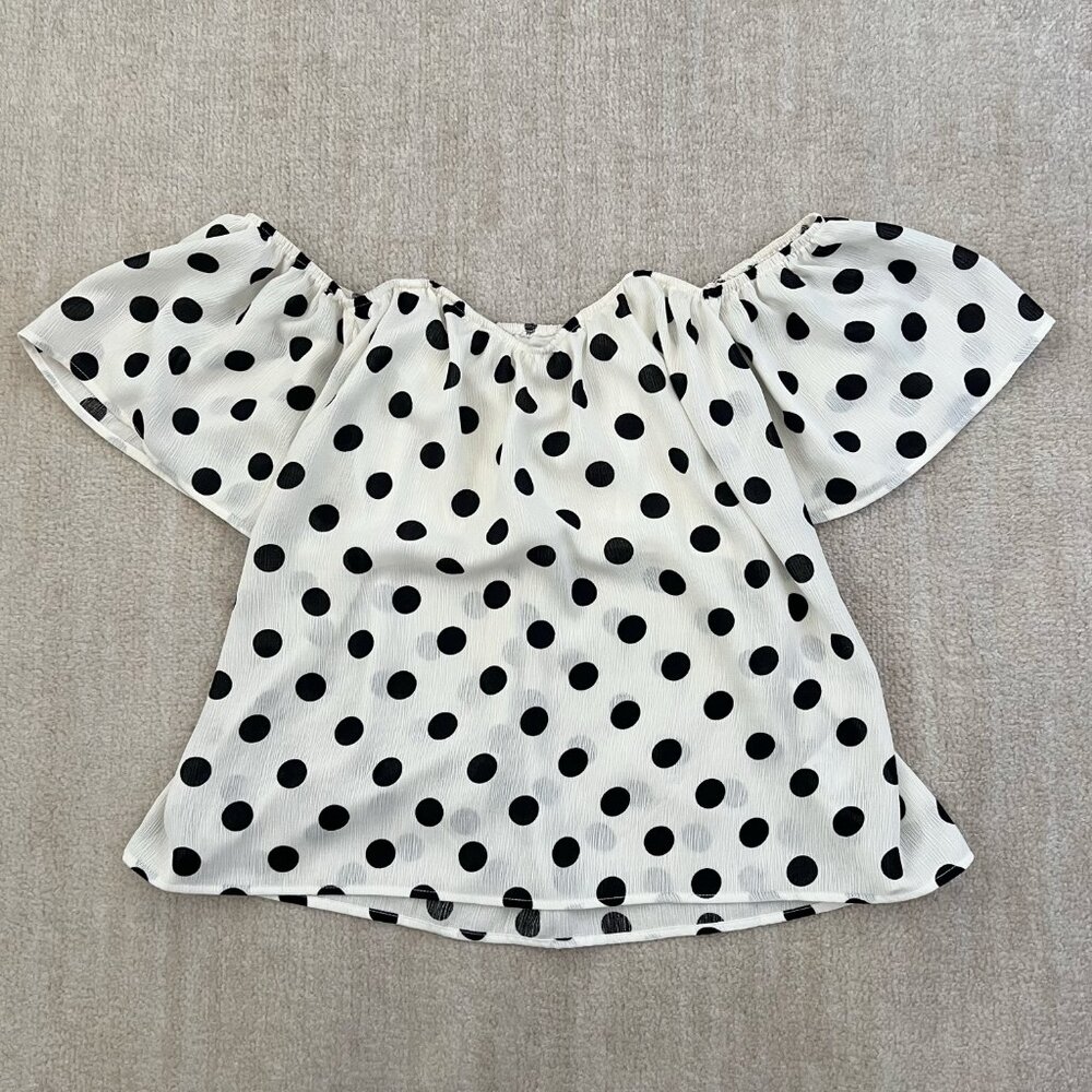 TCEC Off Shoulder Polka Dot Blouse Top M